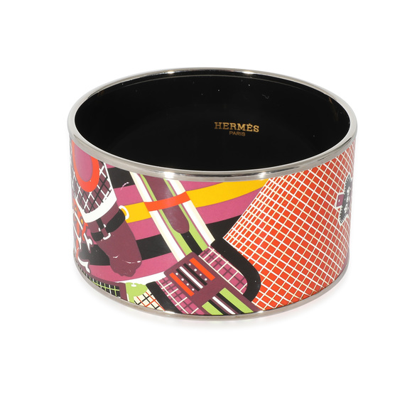 HERMES Palladium Plated Extra Wide Pour Sortier Enamel Bracelet [62MM] - Picture 1 of 5